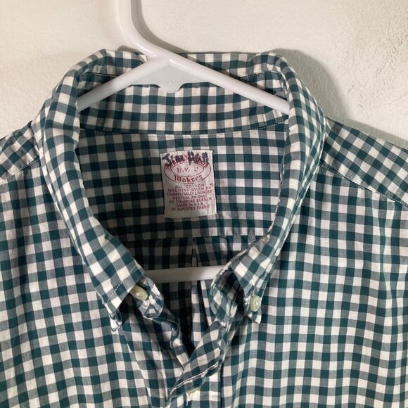 Mens Brooks Brothers Gingham Button Shirt Green White Cotton 16 1/2 Long Sleeve - Picture 4 of 11